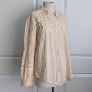 Faherty Willa Button Front 100% Organic Cotton Long Sleeve Vanilla Cream M NWT